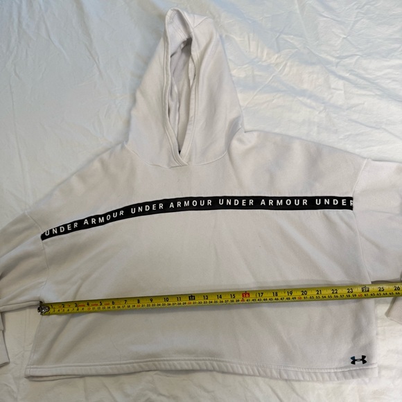 Under Armour White Logo Tape Hoodie Loose Fit Women’s Medium Athleisure Fleece - Picture 10 of 12